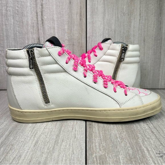 P448 Pink Crackle White Leather Skate Sneaker Shoes Women’s Size 8 EUR 38 - Picture 4 of 11